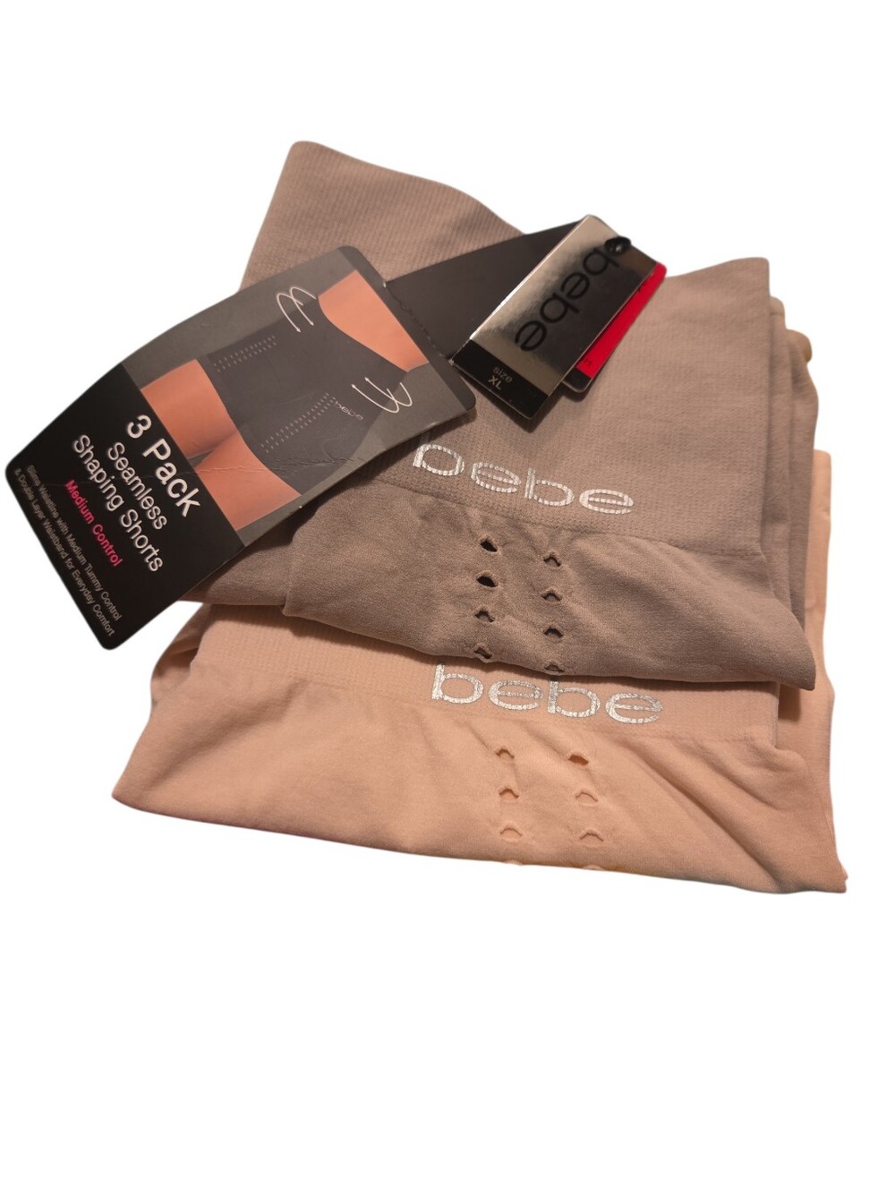 bebe High-Waist Shaping Shorts in Beige and Taupe Packet of 2